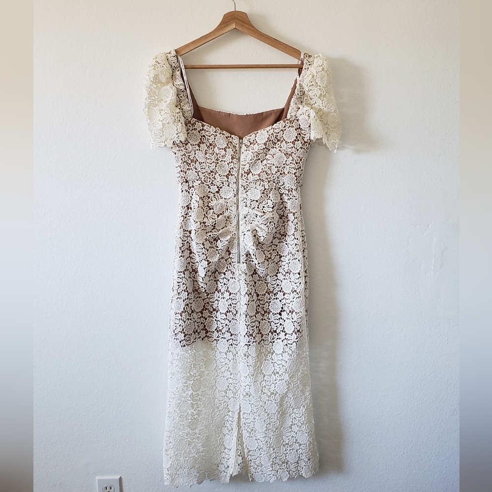 Self-Portrait Ivory Guipure Lace Fitted Midi Dress - Picture 4 of 6